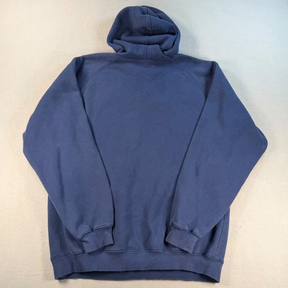 Adidas Mens Vintage Embroidered Logo Hoodie Navy Blue Fleece Pullover Large